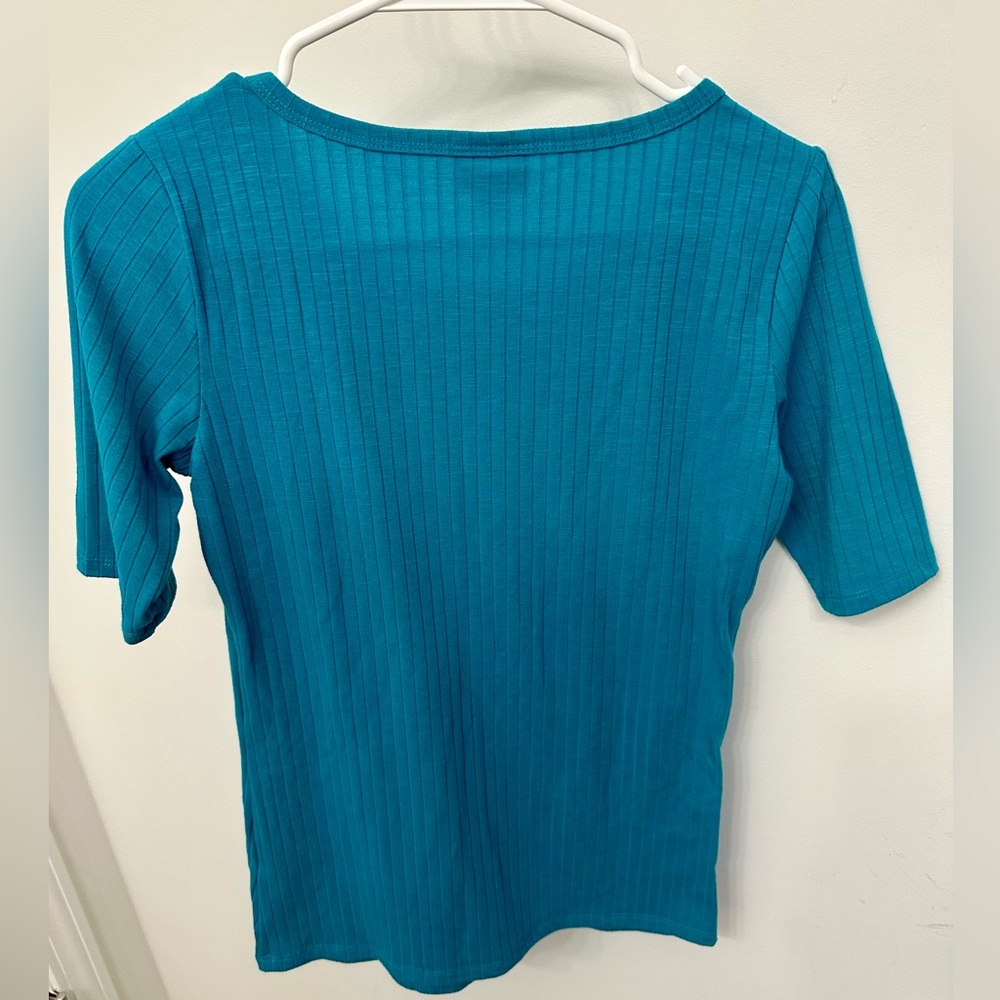 Blue Ribbed Women's Top - Picture 2 of 2